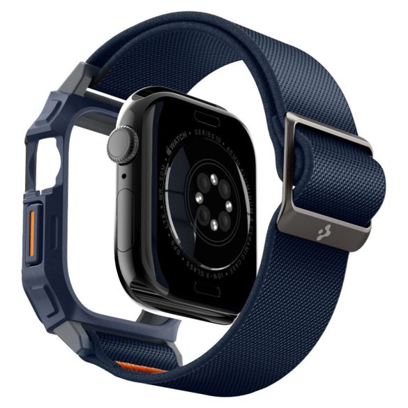 Apple Watch 10 (46 mm), textíl pótszíj, szilikon keret, közepesen ütésálló, Spigen Lite Fite Pro, sötétkék
