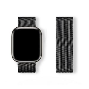 Apple Watch 4-6, SE, SE (2022) (38 / 40 mm) / Watch 7-9 (41 mm) / Watch 10 (42 mm), fém pótszíj, mágneses zár, milánói stílus, fekete