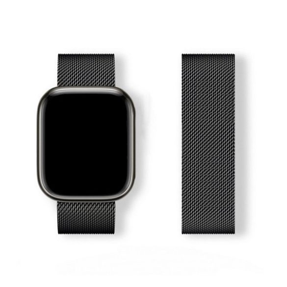 Apple Watch 4-6, SE, SE (2022) (38 / 40 mm) / Watch 7-9 (41 mm) / Watch 10 (42 mm), fém pótszíj, mágneses zár, milánói stílus, fekete