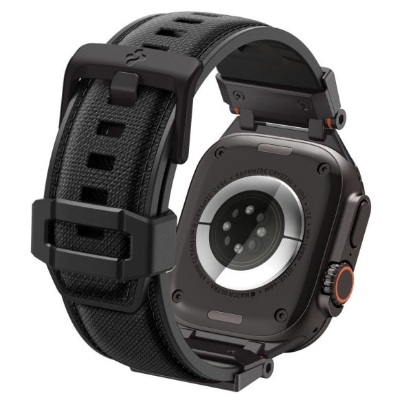 Apple Watch 4-6, SE, SE (2022) (42 / 44 mm) / Watch 7-9 (45 mm) / Watch 10 (46 mm) / Watch Ultra 1-2 (49 mm), szilikon pótszíj, fém csatlakozással,  Spigen DuraPro Armor Black Edition, fekete