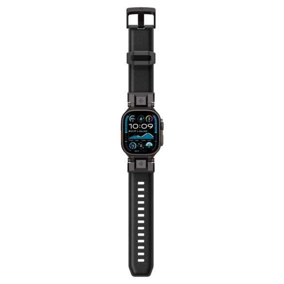 Apple Watch 4-6, SE, SE (2022) (42 / 44 mm) / Watch 7-9 (45 mm) / Watch 10 (46 mm) / Watch Ultra 1-2 (49 mm), szilikon pótszíj, fém csatlakozással,  Spigen DuraPro Armor Black Edition, fekete