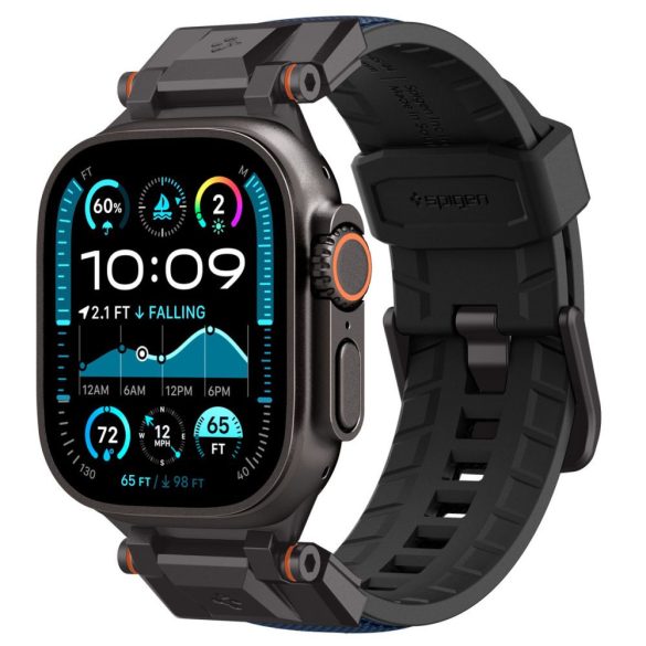 Apple Watch 4-6, SE, SE (2022) (42 / 44 mm) / Watch 7-9 (45 mm) / Watch 10 (46 mm) / Watch Ultra 1-2 (49 mm), szilikon pótszíj, fém csatlakozással, Spigen DuraPro Armor, sötétkék