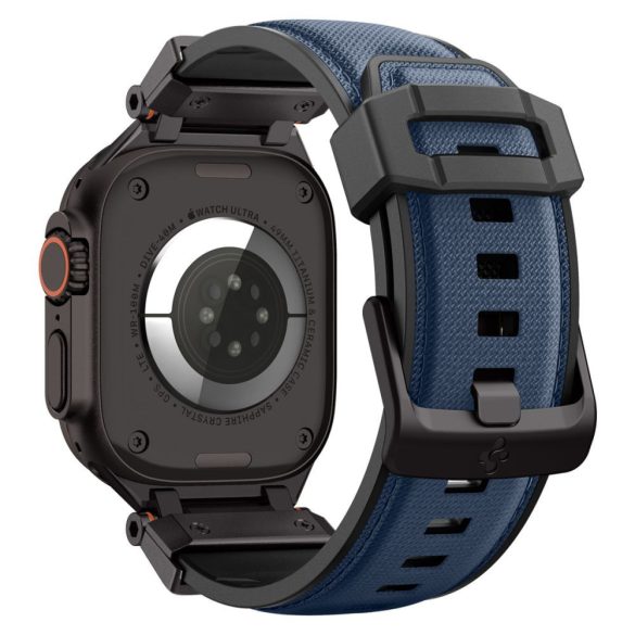 Apple Watch 4-6, SE, SE (2022) (42 / 44 mm) / Watch 7-9 (45 mm) / Watch 10 (46 mm) / Watch Ultra 1-2 (49 mm), szilikon pótszíj, fém csatlakozással, Spigen DuraPro Armor, sötétkék