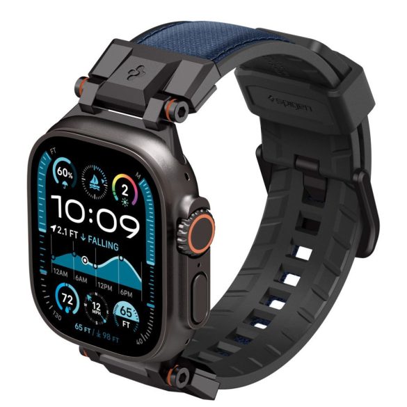 Apple Watch 4-6, SE, SE (2022) (42 / 44 mm) / Watch 7-9 (45 mm) / Watch 10 (46 mm) / Watch Ultra 1-2 (49 mm), szilikon pótszíj, fém csatlakozással, Spigen DuraPro Armor, sötétkék