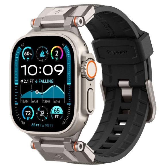Apple Watch 4-6, SE, SE (2022) (42 / 44 mm) / Watch 7-9 (45 mm) / Watch 10 (46 mm) / Watch Ultra 1-2 (49 mm), szilikon pótszíj, fém csatlakozással, Spigen DuraPro Armor, szürke