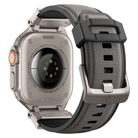 Apple Watch 4-6, SE, SE (2022) (42 / 44 mm) / Watch 7-9 (45 mm) / Watch 10 (46 mm) / Watch Ultra 1-2 (49 mm), szilikon pótszíj, fém csatlakozással, Spigen DuraPro Armor, szürke
