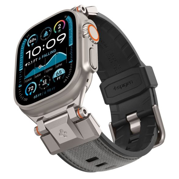 Apple Watch 4-6, SE, SE (2022) (42 / 44 mm) / Watch 7-9 (45 mm) / Watch 10 (46 mm) / Watch Ultra 1-2 (49 mm), szilikon pótszíj, fém csatlakozással, Spigen DuraPro Armor, szürke