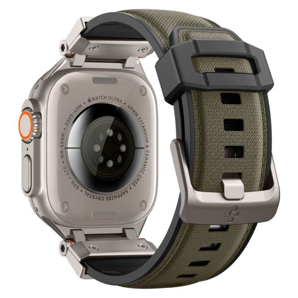 Apple Watch 4-6, SE, SE (2022) (42 / 44 mm) / Watch 7-9 (45 mm) / Watch 10 (46 mm) / Watch Ultra 1-2 (49 mm), szilikon pótszíj, fém csatlakozással, Spigen DuraPro Armor, sötétzöld