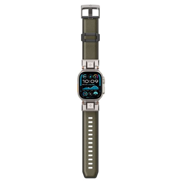 Apple Watch 4-6, SE, SE (2022) (42 / 44 mm) / Watch 7-9 (45 mm) / Watch 10 (46 mm) / Watch Ultra 1-2 (49 mm), szilikon pótszíj, fém csatlakozással, Spigen DuraPro Armor, sötétzöld