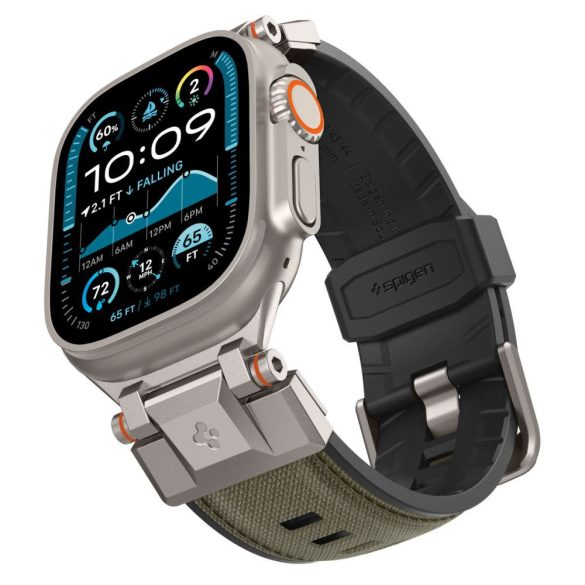 Apple Watch 4-6, SE, SE (2022) (42 / 44 mm) / Watch 7-9 (45 mm) / Watch 10 (46 mm) / Watch Ultra 1-2 (49 mm), szilikon pótszíj, fém csatlakozással, Spigen DuraPro Armor, sötétzöld