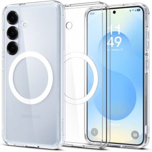 Samsung Galaxy S25 Plus SM-S936, Műanyag hátlap védőtok + szilikon keret, Magsafe töltővel kompatibilis, Spigen Ultra Hybrid Mag, átlátszó/fehér