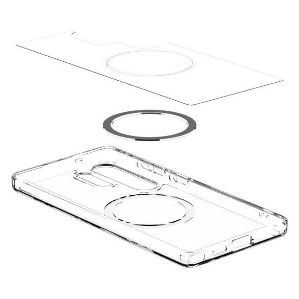 Samsung Galaxy S25 Ultra SM-S938, Műanyag hátlap védőtok + szilikon keret, Magsafe töltővel kompatibilis, Spigen Ultra Hybrid Mag, átlátszó/fehér