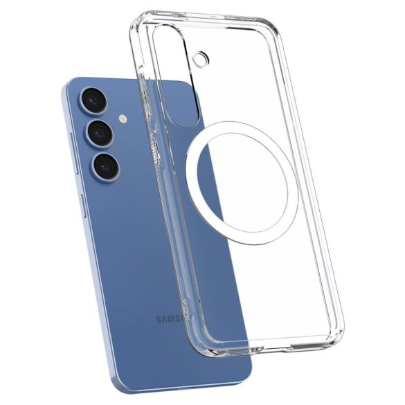 Samsung Galaxy S25 SM-S931, Műanyag hátlap védőtok + szilikon keret, Magsafe töltővel kompatibilis, Spigen Ultra Hybrid Mag, átlátszó/fehér