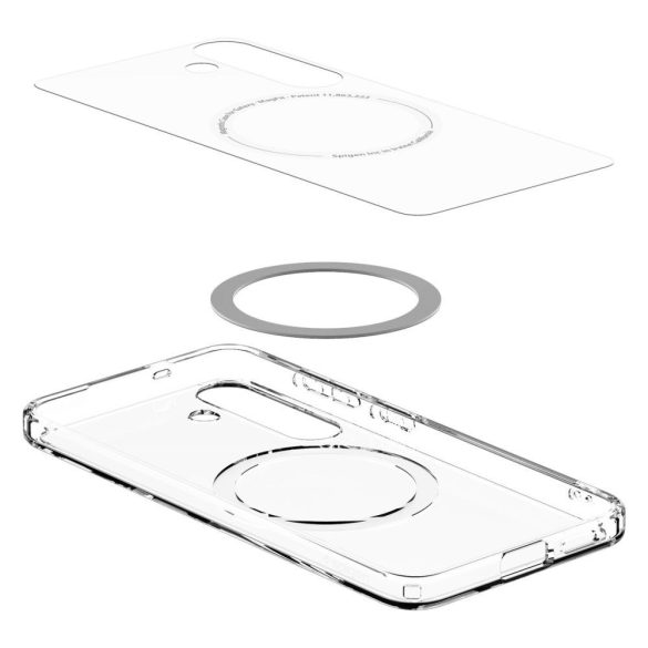 Samsung Galaxy S25 SM-S931, Műanyag hátlap védőtok + szilikon keret, Magsafe töltővel kompatibilis, Spigen Ultra Hybrid Mag, átlátszó/fehér