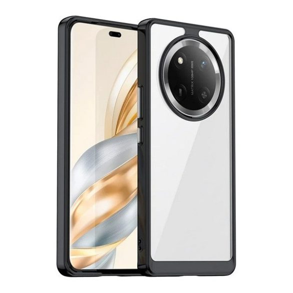Huawei Honor Magic 7 Lite / X9c / X60 Pro, Műanyag hátlap védőtok + szilikon keret, közepesen ütésálló, átlátszó hátlap, fekete