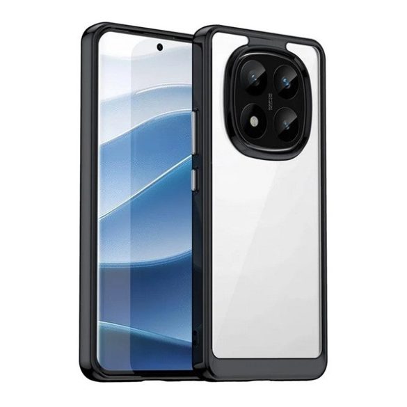Xiaomi Redmi Note 14 Pro Plus 5G (Global), Műanyag hátlap védőtok + szilikon keret, közepesen ütésálló, átlátszó hátlap, fekete