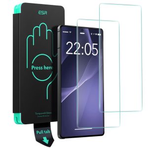 Samsung Galaxy S25 Ultra SM-S938, Kijelzővédő fólia, ütésálló fólia (az íves részre NEM hajlik rá!), Tempered Glass (edzett üveg), segéd kerettel, ESR, Clear, 2 db / csomag
