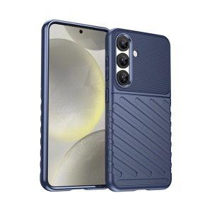 Samsung Galaxy S25 SM-S931, Szilikon tok, közepesen ütésálló, domború csíkos minta, sötétkék