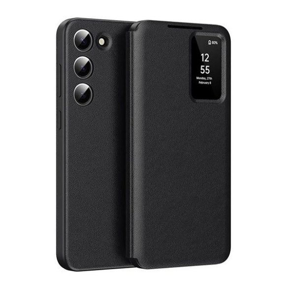 Samsung Galaxy S22 5G SM-S901, Oldalra nyíló tok, hívás mutatóval, kártyatartóval, Smart View Cover, fekete