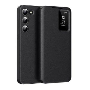 Samsung Galaxy S24 Plus SM-S926, Oldalra nyíló tok, hívás mutatóval, kártyatartóval, Smart View Cover, fekete