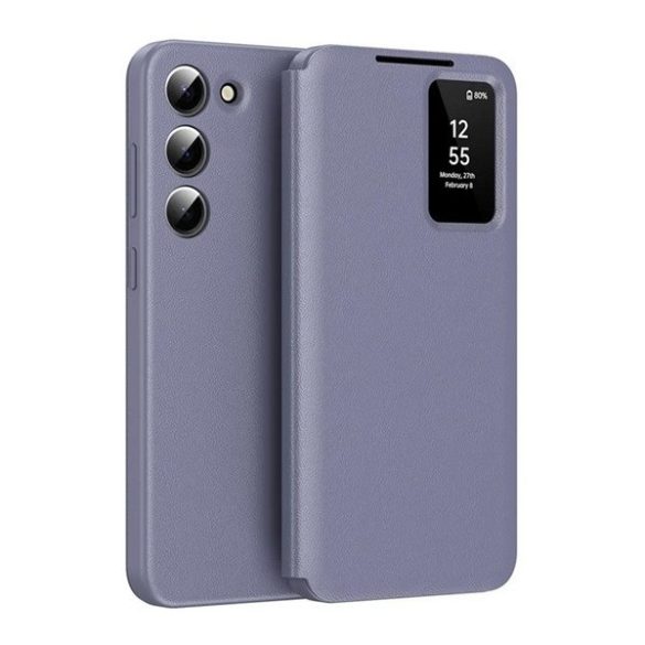 Samsung Galaxy S24 SM-S921, Oldalra nyíló tok, hívás mutatóval, kártyatartóval, Smart View Cover, lila