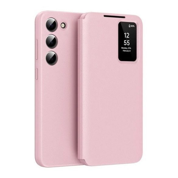 Samsung Galaxy S23 Ultra SM-S918, Oldalra nyíló tok, hívás mutatóval, kártyatartóval, Smart View Cover, rózsaszín