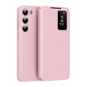 Samsung Galaxy S24 Ultra SM-S928, Oldalra nyíló tok, hívás mutatóval, kártyatartóval, Smart View Cover, rózsaszín