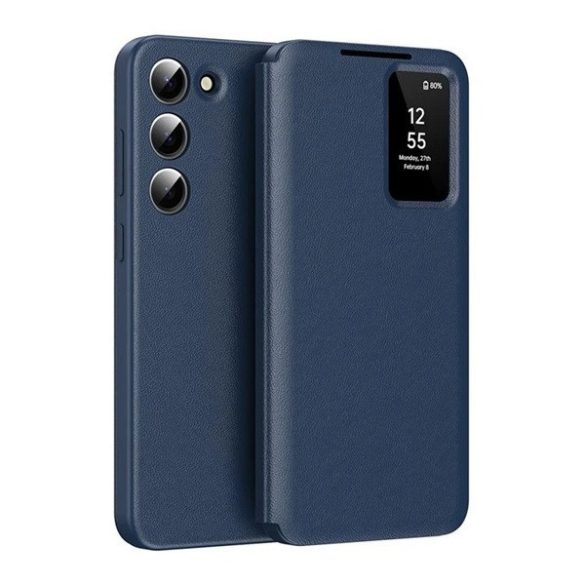 Samsung Galaxy S24 Ultra SM-S928, Oldalra nyíló tok, hívás mutatóval, kártyatartóval, Smart View Cover, sötétkék