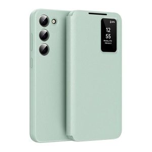 Samsung Galaxy S23 SM-S911, Oldalra nyíló tok, hívás mutatóval, kártyatartóval, Smart View Cover, világoszöld