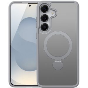 Samsung Galaxy S25 Plus SM-S936, Műanyag hátlap védőtok + szilikon keret, közepesen ütésálló, légpárnás sarok, kitámasztóval, Magsafe kompatibilis, Dux Ducis Yind, áttetsző/szürke