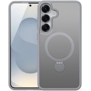 Samsung Galaxy S25 SM-S931, Műanyag hátlap védőtok + szilikon keret, közepesen ütésálló, légpárnás sarok, kitámasztóval, Magsafe kompatibilis, Dux Ducis Yind, áttetsző/szürke