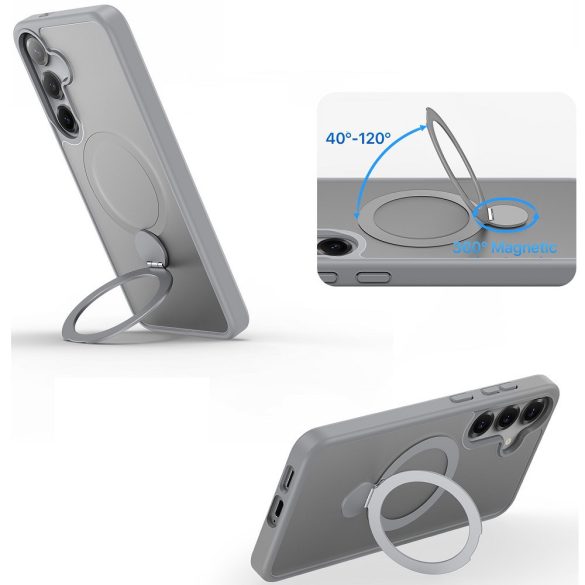 Samsung Galaxy S25 SM-S931, Műanyag hátlap védőtok + szilikon keret, közepesen ütésálló, légpárnás sarok, kitámasztóval, Magsafe kompatibilis, Dux Ducis Yind, áttetsző/szürke