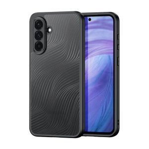 Samsung Galaxy A56 5G SM-A566B, Műanyag hátlap védőtok + szilikon keret, hullám minta, Dux Ducis Aimo, áttetsző/fekete