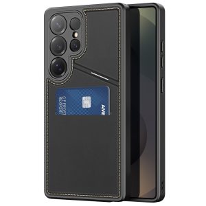 Samsung Galaxy S25 Ultra SM-S938, Műanyag hátlap védőtok + szilikon keret, stand, bőrrel bevont hátlap, kártyatartóval, Magsafe kompatibilis, Dux Ducis Rafi II Mag, fekete