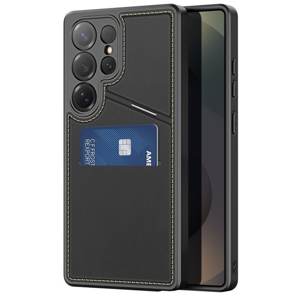 Samsung Galaxy S25 Ultra SM-S938, Műanyag hátlap védőtok + szilikon keret, stand, bőrrel bevont hátlap, kártyatartóval, Magsafe kompatibilis, Dux Ducis Rafi II Mag, fekete