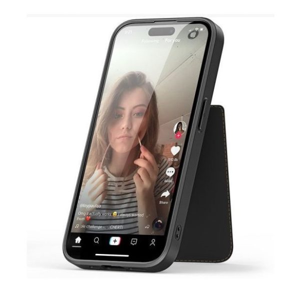 Samsung Galaxy S25 Ultra SM-S938, Műanyag hátlap védőtok + szilikon keret, stand, bőrrel bevont hátlap, kártyatartóval, Magsafe kompatibilis, Dux Ducis Rafi II Mag, fekete