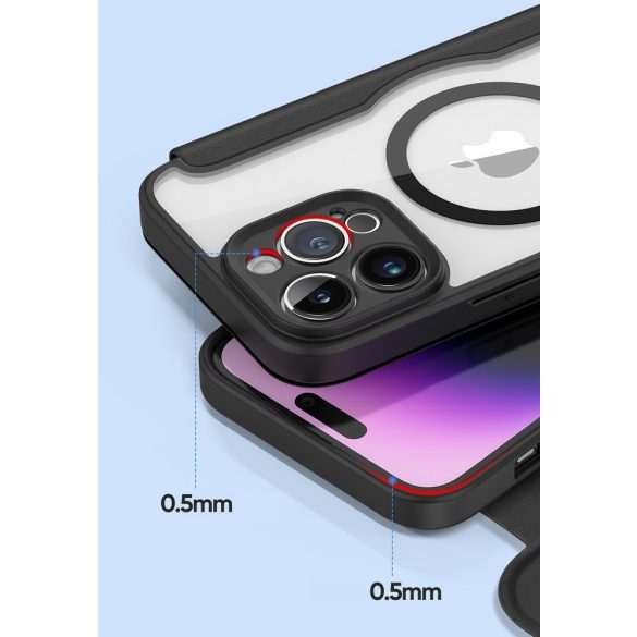 Apple iPhone 16e, Oldalra nyíló tok, stand, közepesen ütésálló, Magsafe kompatibilis, Dux Ducis Skin Pro Magsafe, lila