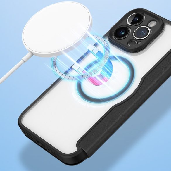 Apple iPhone 16e, Oldalra nyíló tok, stand, közepesen ütésálló, Magsafe kompatibilis, Dux Ducis Skin Pro Magsafe, lila