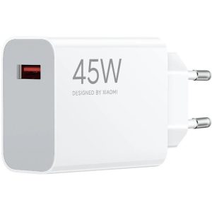 Hálózati töltő adapter, 45W, USB aljzat, gyorstöltés, Xiaomi Turbo Charging, fehér, gyári