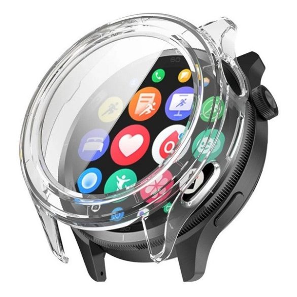 Xiaomi Watch S4, Műanyag védőkeret, kijelzővédő üveggel, közepesen ütésálló, szíj nélkül, átlátszó