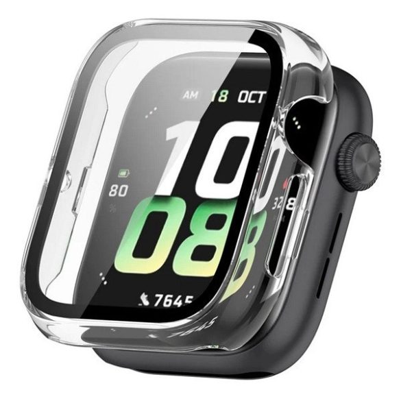 Huawei Honor Watch 5, Műanyag védőkeret, kijelzővédő üveggel, közepesen ütésálló, szíj nélkül, átlátszó
