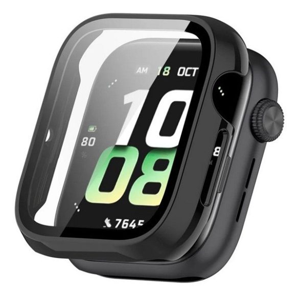 Huawei Honor Watch 5, Műanyag védőkeret, kijelzővédő üveggel, közepesen ütésálló, szíj nélkül, fekete