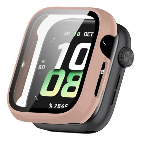 Huawei Honor Watch 5, Műanyag védőkeret, kijelzővédő üveggel, közepesen ütésálló, szíj nélkül, rózsaszín