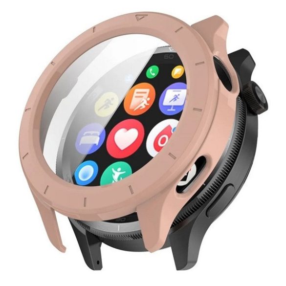 Xiaomi Watch S4, Műanyag védőkeret, kijelzővédő üveggel, közepesen ütésálló, szíj nélkül, rózsaszín