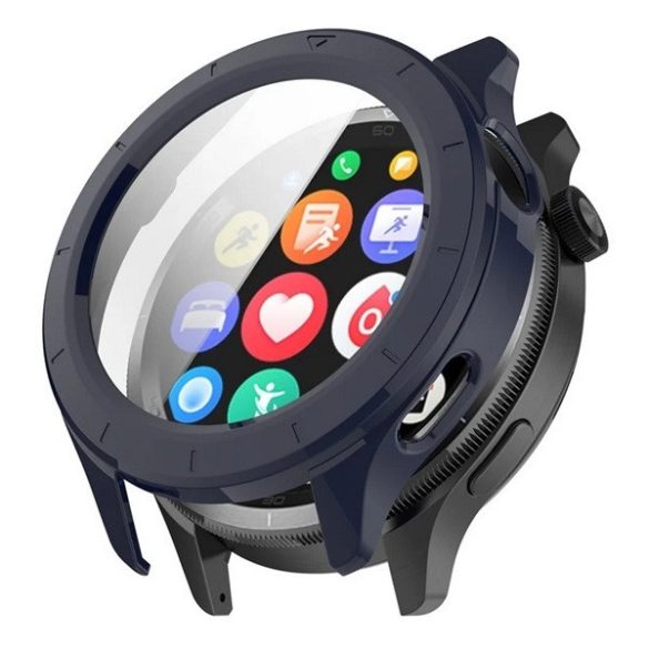 Xiaomi Watch S4, Műanyag védőkeret, kijelzővédő üveggel, közepesen ütésálló, szíj nélkül, sötétkék