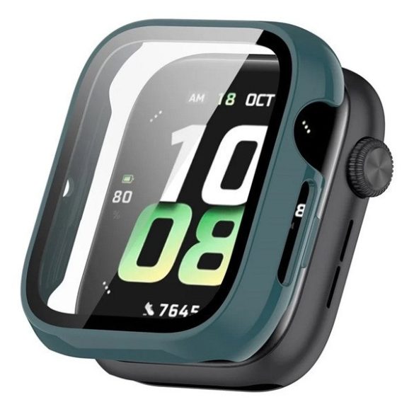 Huawei Honor Watch 5, Műanyag védőkeret, kijelzővédő üveggel, közepesen ütésálló, szíj nélkül, sötétzöld
