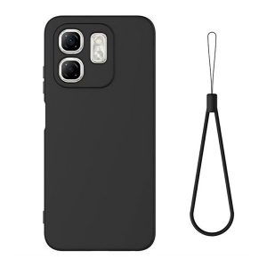 Infinix Hot 50i 4G (X6531), Szilikon tok, mikrofiber belső, kézpánttal, fekete