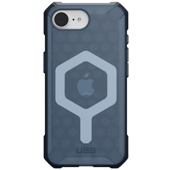 Apple iPhone 16e, Műanyag hátlap védőtok, szilikon keret, közepesen ütésálló, légpárnás sarok, Magsafe töltővel kompatibilis, UAG Essential, áttetsző/kék
