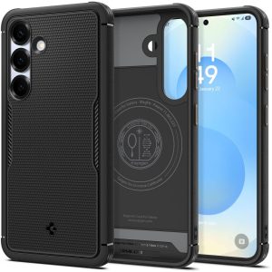 Samsung Galaxy S25 Plus SM-S936, Szilikon tok, Magsafe töltővel kompatibilis, pöttyös minta, Spigen Core Armor Mag, fekete