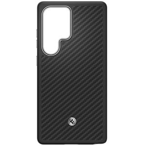 Samsung Galaxy S25 Ultra SM-S938, Szilikon tok + műanyag hátlap, közepesen ütésálló, légpárnás sarok, Aramid - Kevlár bevonat, Magsafe töltővel kompatibilis, karbon minta, Samsung Spigen Enzo Aramid, fekete, gyári